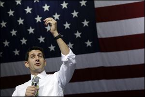 Republican vice presidential candidate, Rep. Paul Ryan, R-Wis., gestures as he speaks during a campaign event, Saturday.
