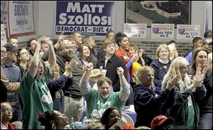 CTY teamsters07p   11/06/2012   The Blade/Lori King   Supporters of the Democratic Party celebrate their party winners at the Teamsters Union Hall in  Toledo,  Ohio.
