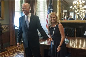Vice President Joe Biden with actress Amy Poeher, who plays Leslie Knope on the NBC comedy 