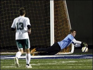 Sylvania Southview's goalie Eric Breeden had nine saves, including this one, in the shutout win.