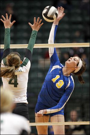 St. Ursula's Maddie Burnham, 19, led the team with 17 kills in the game.