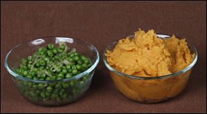 Spiced peas and sweet potato puree.