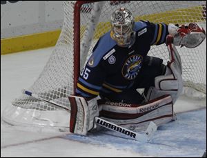 Goalie Kent Simpson nearly posted his first shutout. Simpson, who also had an assist, did not give up a goal until 1:48 was left and finished with 23 saves.