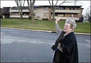 Kathy Connelly, 70, a resident of the Brandywine condominium complex on Byrnwyck West Road in Monclova Township, describes what happened when fire broke at the complex on Thursday evening.