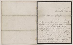 This undated handout image provided by the Library of Congress shows a letter written by Mary Todd Lincoln to Julia Ann Sprigg, May 29, 1862, which is part of an exhibit at the Library of Congress of letters and diaries saved for 150 years from those who lived through the Civil War that offer a new glimpse at the arguments that split the nation. 