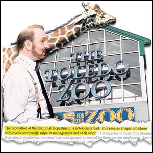 A review of George the giraffe’s death in 2001 cited communication problems in the mammal department. After consultant Scott Warrick, foreground, came on board, some employees complained that he was infl aming tensions within that department. The mammal department was the topic of this entry in one of Mr. Warrick’s reports.