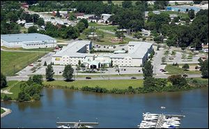 An aeriel view of the Breakers Express Hotel, which is the closest hotel to the Cedar Point peninsula.