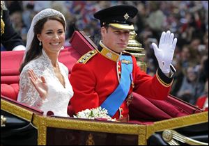 Britain's Prince William and his bride Kate, Duchess of Cambridge, leave Westminster Abbey, London, following their wedding. Palace officials announced Monday the Duke and Duchess of Cambridge are expecting a baby.