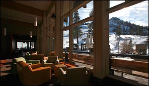 The view out to the slopes from the Olympic House in Squaw Valley. The Olympic House is undergoing a renovation with new and expanded seating, part of a five-year 70-million improvement project. 