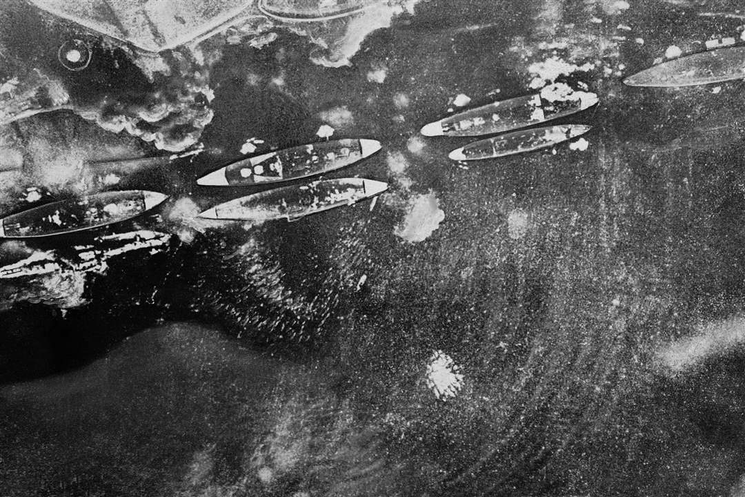 A-Japanese-Navy-aerial-view-of-smoking-U-S-ships