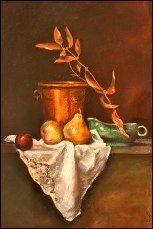 Teri Bersee's 'Still Life with Copper Bucket' is on display at the Toledo Artists' Club's Holiday Gallery Show.