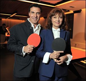 Hotelier André Balazs, left, and actress Susan Sarandon at the opening of SPiN ping pong club at The Standard Hotel in Los Angeles.