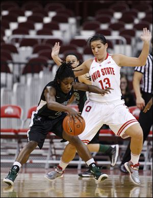 Ohio State’s Cait Craft, right, is still finding her place after missing three games earlier this season with a concussion.