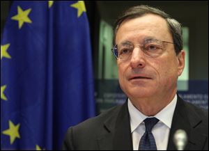 President of the European Central Bank Mario Draghi addresses the Committee on Economic and Monetary Affairs, at the European Parliament building, in Brussels.