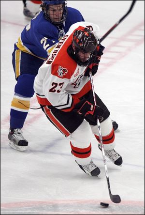 Bowling Green State University player Brandon Svendsen (23) skates against Lake Superior State in February, 2008.
