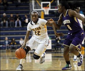 The Rockets' Andola Dortch drives the ball to the basket during the second quarter against the Prairie View A&M Panthers. Dortch scored 11 points. The Rockets improved to 10-1 on the season.