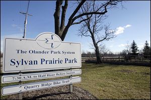 The entrance to Sylvan Prairie Park along Brint Road. The Olander Park System has received grant monies that will allow the  park system to purchase more property for the park. 