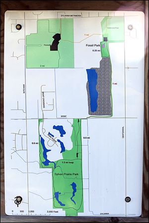 The map shows Pacesetter, Sylvan Prairie, and Fossil parks, from top. Sylvan Prairie will grow by about 70 acres.