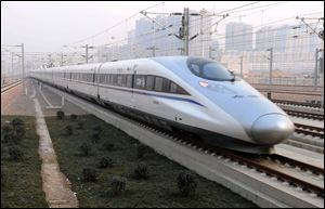 A high-speed train G802 leaves for Beijing from Shijiazhuang, capital of north China's Hebei Province today.