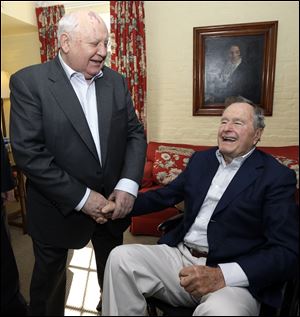 Former president George W. Bush, seen here last month with the former president of the Soviet Union Mikhail Gorbachev, has been in a Houston hospital since mid November.