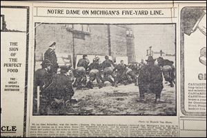 Notre Dame was spurred on by halfback Louis Salmon, who made repeated long gains against the Wolverines. Michigan won 23-0.