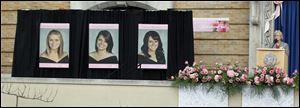 Christina Goyett, Rebekah Blakkolb, and Sarah Hammond, the three students killed in a wrong-way crash on I-75 in March, are honored at a memorial service at Bowling Green State University