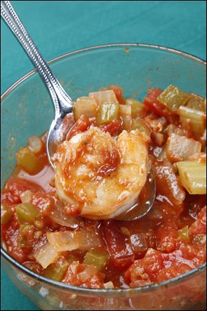 Shrimp, like ones in this creole, is one of the best sources of low-cal protein (though its level of cholesterol is quite high), and it is among the tastiest.
