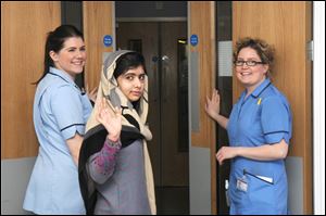 Malala Yousufzai says goodbye as she is discharged from a Birmingham hospital to continue her rehabilitation at her family’s temporary home in the area.