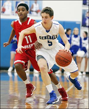 Anthony Wayne's Hunter Debo, who scored 11 points, drives past Bowling Green LaMonta' Stone.