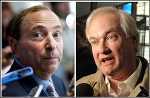 NHL Commissioner Gary Bettman, left, and at right is Donald Fehr, executive director of the NHL Players' Association. The NHL and the players' association said they reached a tentative agreement early today to end a nearly four-month-old lockout.