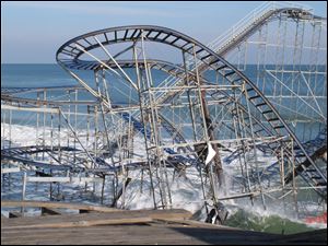 The Jet Star roller coaster, in Seaside Heights N.J., plunged into the ocean when Superstorm Sandy wrecked the amusement pier on which it sat.