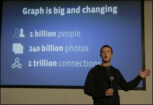 Facebook CEO Mark Zuckerberg speaks about Facebook Graph Search at a Facebook headquarters in Menlo Park, Calif.. Called graph search, the new service lets users search their social connections for information about their friends interests, and for photos and places.