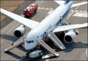 An All Nippon Airways flight sits at Takamatsu airport in Takamatsu, western Japan after it made an emergency landing Wednesday morning.