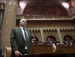 Assemblyman Joseph Lentol, D-Brooklyn, explains his vote for New York's Secure Ammunition and Firearms Enforcement Act in the Assembly Chamber at the Capitol in Albany, N.Y.