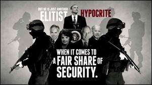 This frame grab image shows a scene from the video released by the National Rifle Association that labels President Barack Obama an 