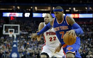 New York Knicks forward Carmelo Anthony had 26 points in the game leading the Knicks to a 102-87 win over Detroit today in London.