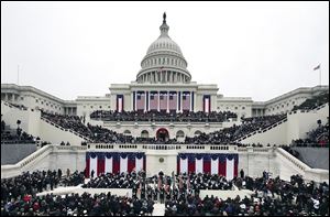 The weather was cloudy and windy as about 500,000 to 800,000 people strained to see President Obama on the West Front of the U.S. Capitol during the 57th Presidential Inauguration.
