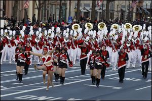 The Miami University Marching Band marching band performs during President Barack Obama's inaugural parade.