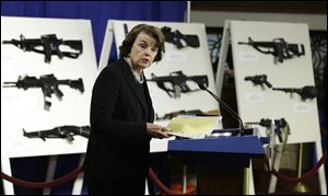 Sen. Dianne Feinstein, (D., Calif.) speaks during a news conference on Capitol Hill to introduce legislation on assault weapons and high-capacity ammunition feeding devices. 