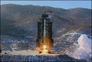 File image of North Korea's Unha-3 rocket lifts off from the Sohae launching station in Tongchang-ri, North Korea. 