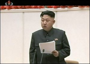 North Korean leader Kim Jong Un delivers opening remarks at the Fourth Meeting of Secretaries of Cells of the Workers' Party of Korea, in Pyongyang, North Korea Monday.