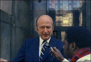In this March 1, 1973, file photo, a man interviews New York mayoral candidate, Rep. Edward Koch, in New York. Koch, the combative politician who rescued the city from near-financial ruin during three City Hall terms, has died at age 88. 