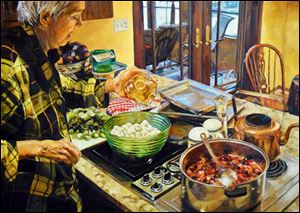Jessica Summers, Cooking in Pajamas: Portrait of My Mother. Oil on canvas. 94th Toledo Area Artists Exhibition at the Toledo Museum of Art.
