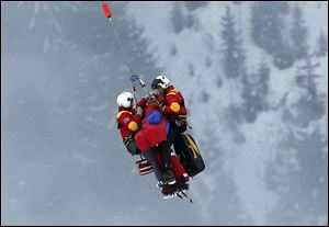 U.S. skier Lindsey Vonn is airlifted after crashing during the women's super-G course, at the Alpine skiing world championships in Schladming, Austria.