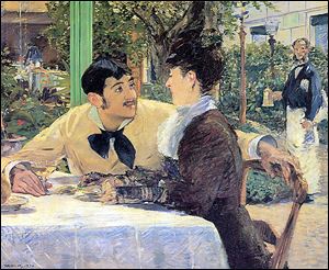 Toledo featured Manet’s ‘Chez le Pere Lathuille,’ of a couple at an outdoor cafe. A Belgian museum, the Musee des Beaux Arts, loaned it to Toledo to juxtapose with Toledo’s portrait of Antonin Proust, at right. ‘Chez le Pere Lathuille’ appeared only in Toledo, but the Proust portrait is displayed in London as well.