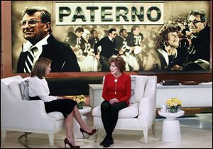 Sue Paterno, widow of legendary football coach Joe Paterno, right, with Katie Couric for an exclusive interview for the 