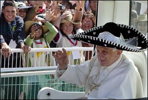 In March, 2012, Pope Benedict XVI donned a sombrero as he arrived to give a Mass in Bicentennial Park near Silao, Mexico. In recent months, the 85-year-old Pontiff has showed signs of age.