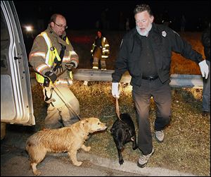 Deputy Dog Warden Ron Cannon takes two dogs that were stranded on ice for 10 hours into custody.