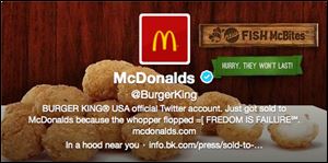 This frame grab taken today shows what appears to be Burger King's Twitter account after it was apparently hacked.