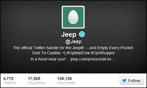 The Twitter page of Jeep was altered on Tuesday by hackers who claimed the brand was sold to Cadillac. Jeep regained control of its social media account.